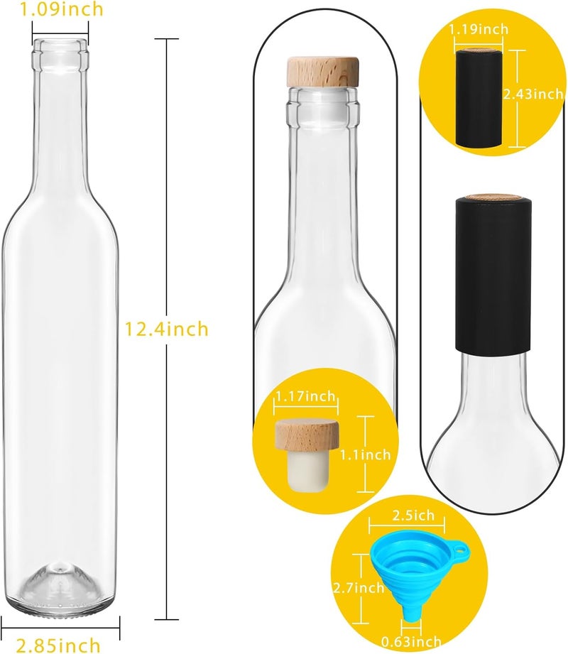 DHSBTLS 12 Pack 500 ml/16 oz Clear Glass Bottles With Wooden Cork Lids & Seal Shrink Capsules Caps, Home Brewing & Juicing Bottles For Bordeaux Wine, Beverage, Sparkling Wine, Kefir, Decor - Image 2